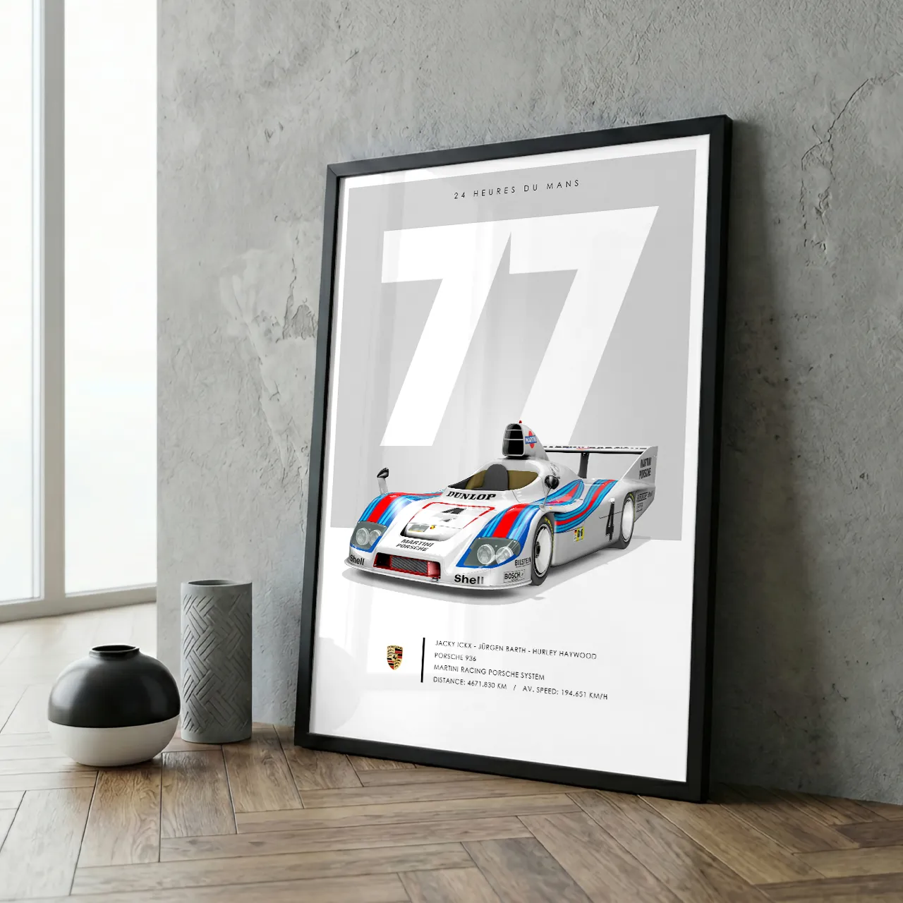 Affiche encadrée 24h du Mans 1977, vainqueur Porsche