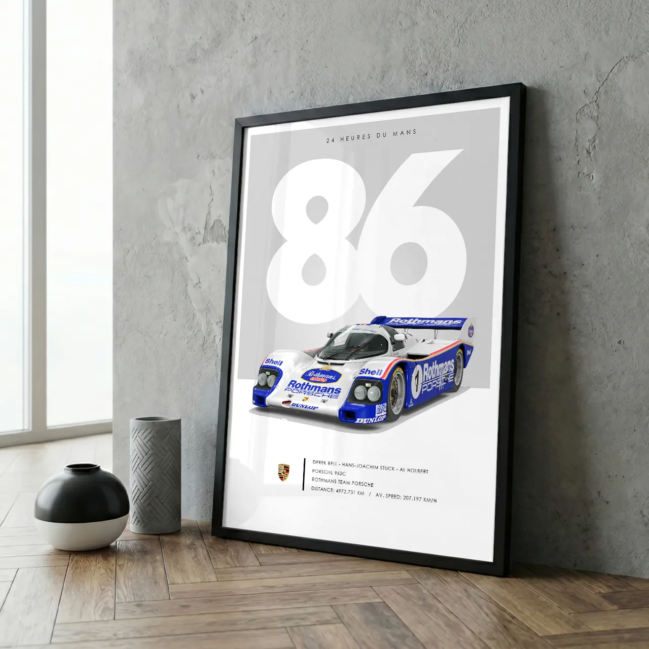 Affiche encadrée 24h du Mans 1986, vainqueur Porsche