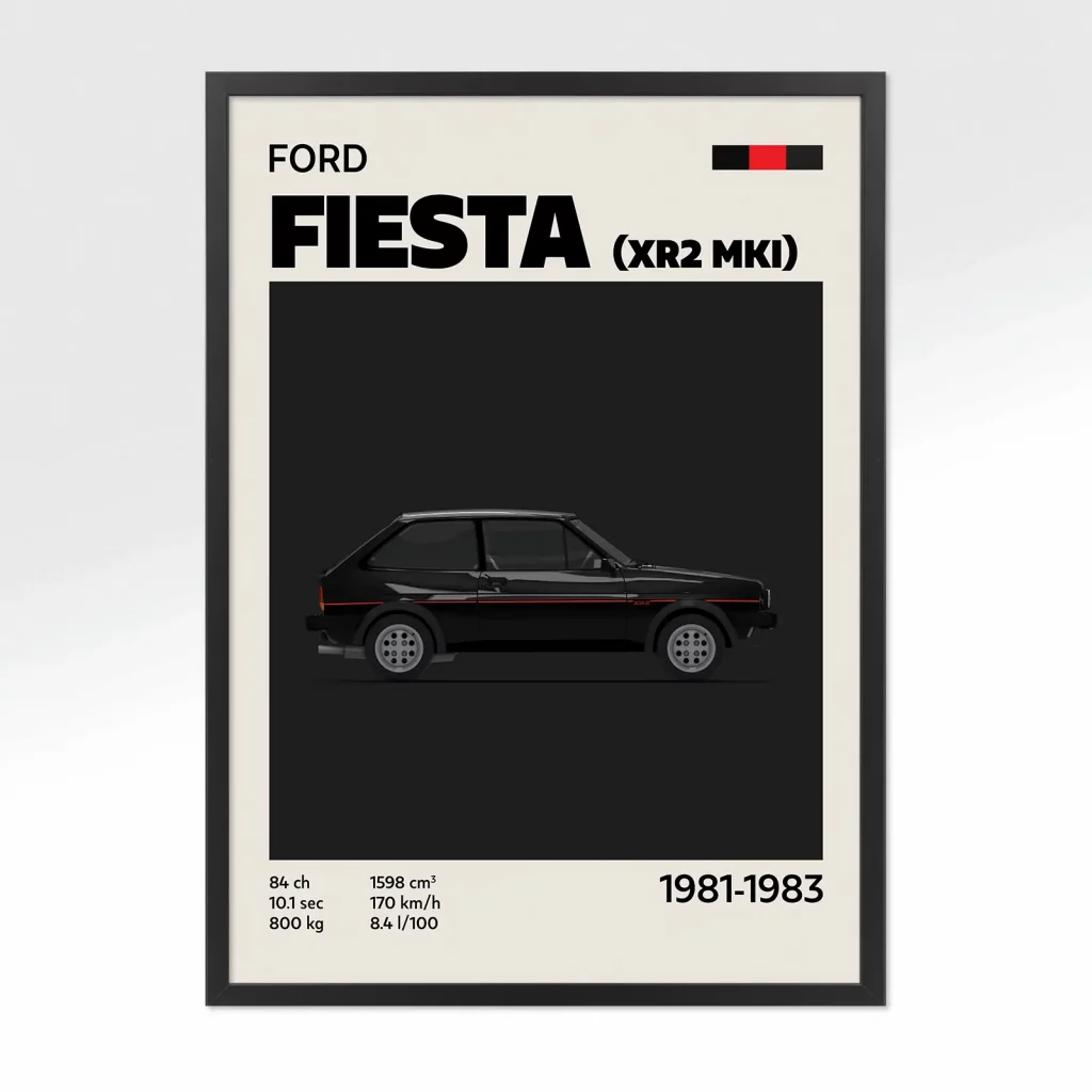 poster youngtimer ford fiesta noire
