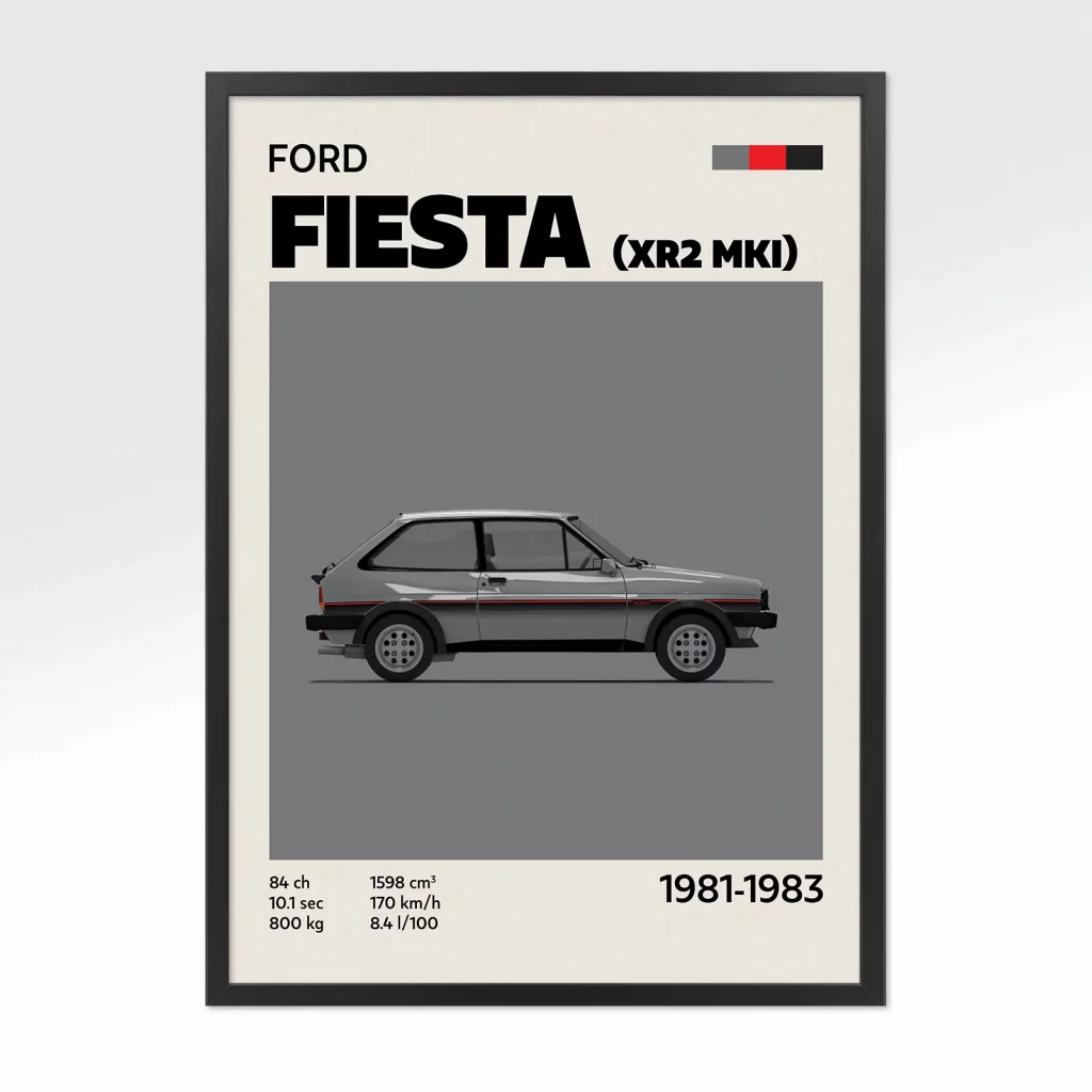 poster youngtimer ford fiesta grise