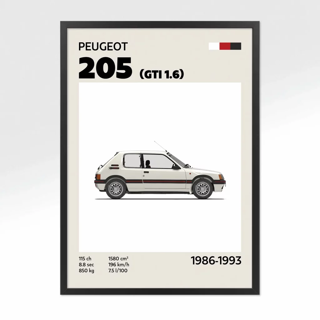poster youngtimer peugeot 205 gti