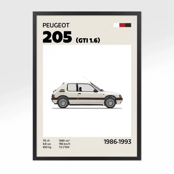 Poster Youngtimer – Peugeot 205 GTI Blanche