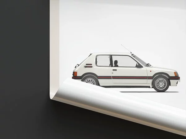 Poster Youngtimer – Peugeot 205 GTI Blanche