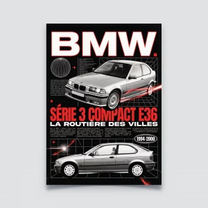 Poster BMW Série 3 Compact E36, affiche e36 rétro