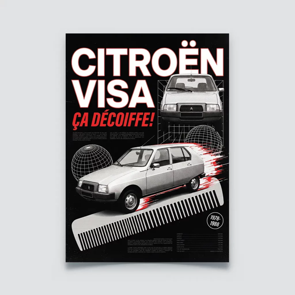 Poster Citroën Visa déco vintage slogan ça décoiffe années 80