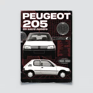 Poster Peugeot 205 sacré numéro blanche style vintage années 80