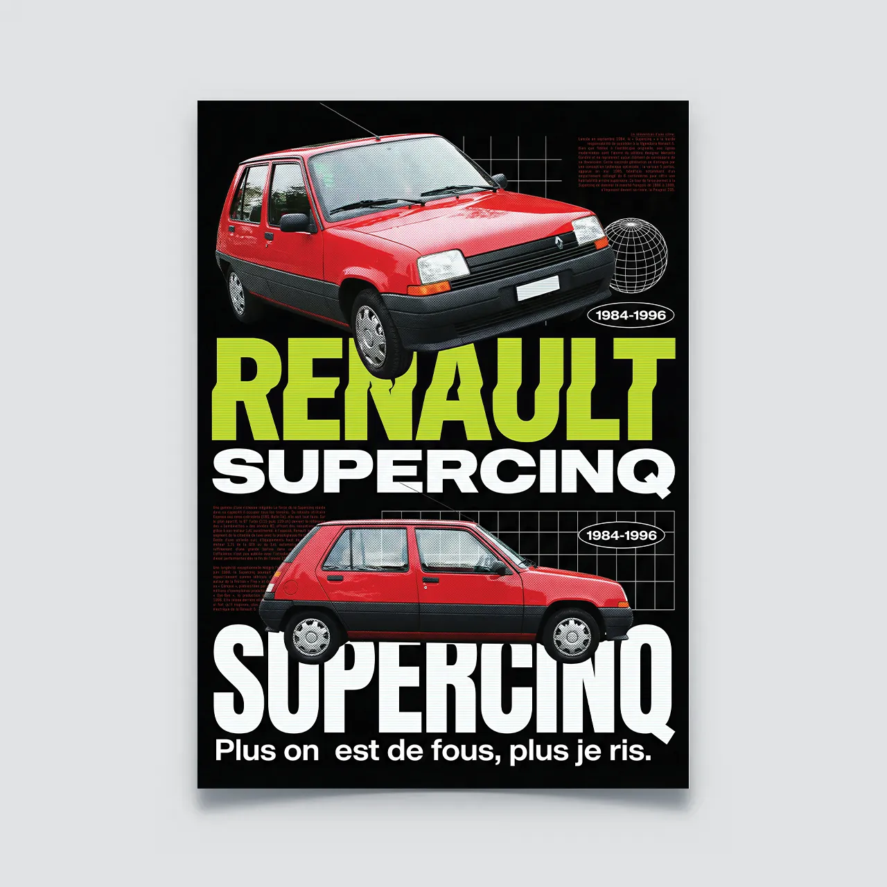 Poster Renault Supercinq rouge style pub retro années 80