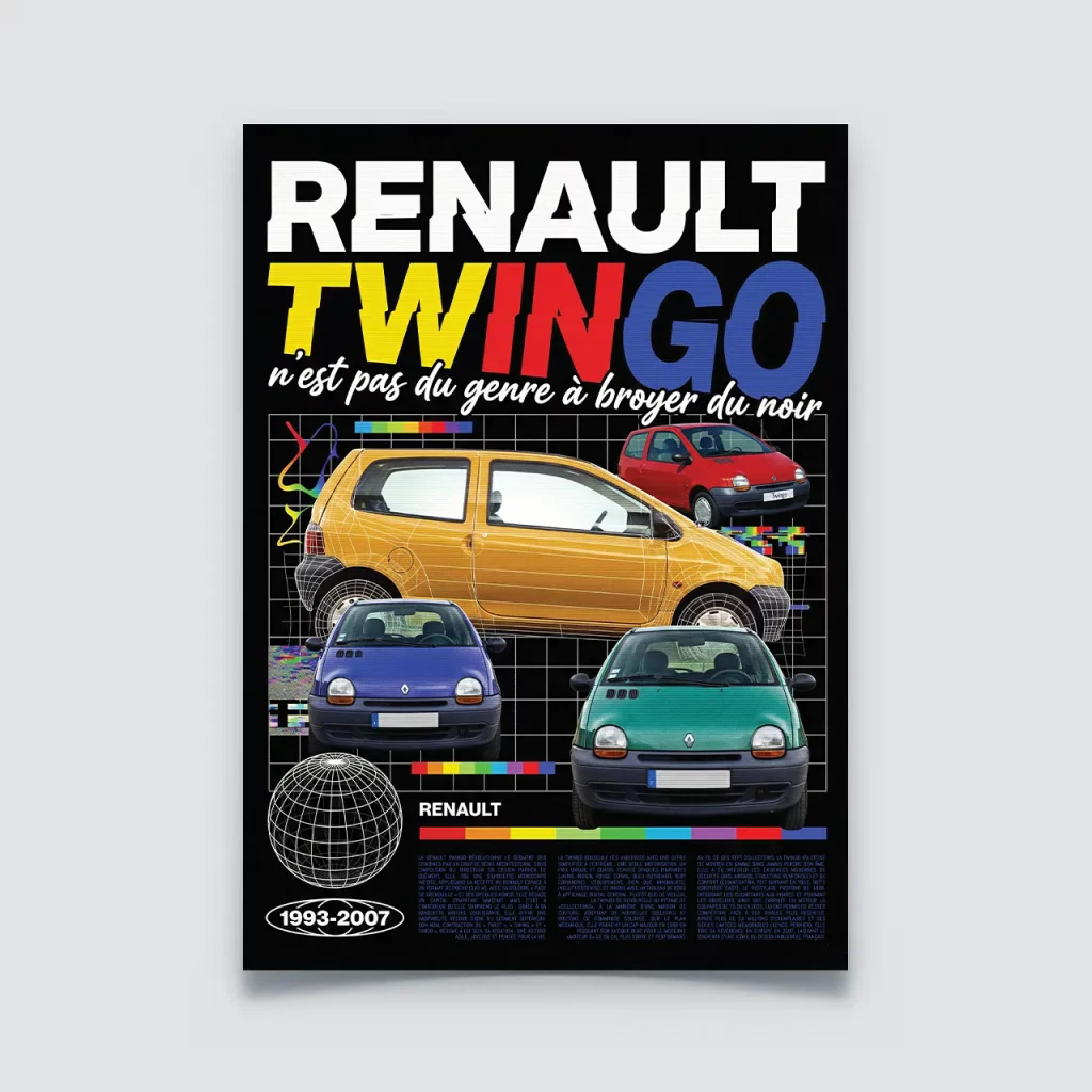 Poster Renault Twingo 1 style publicité vintage années 90