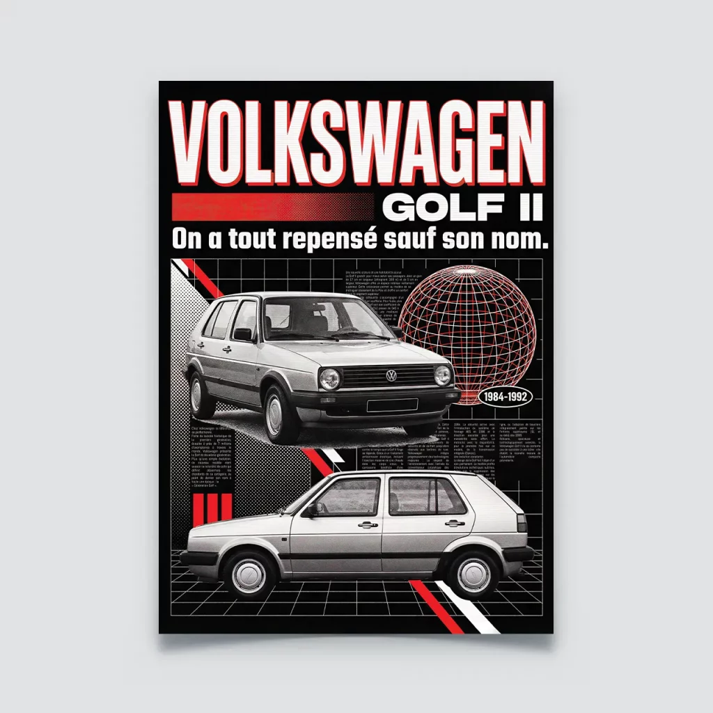 Poster Volkswagen Golf 2 style publicité vintage années 80 youngtimer