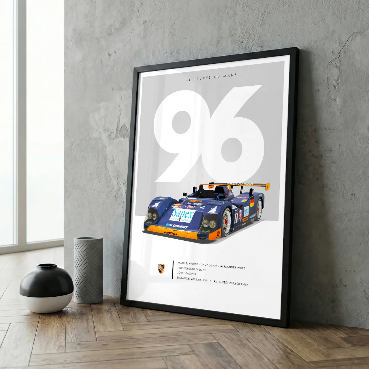 Affiche encadrée 24h du Mans 1996, vainqueur Porsche