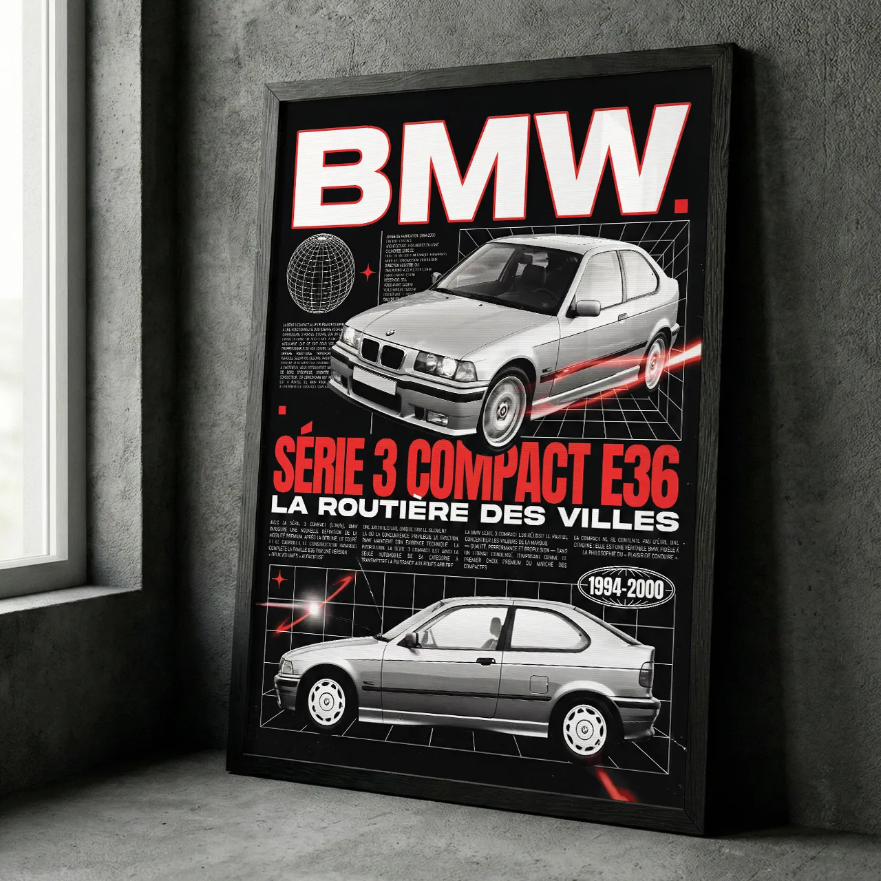 Affiche BMW E36 série 3 compact déco rétro