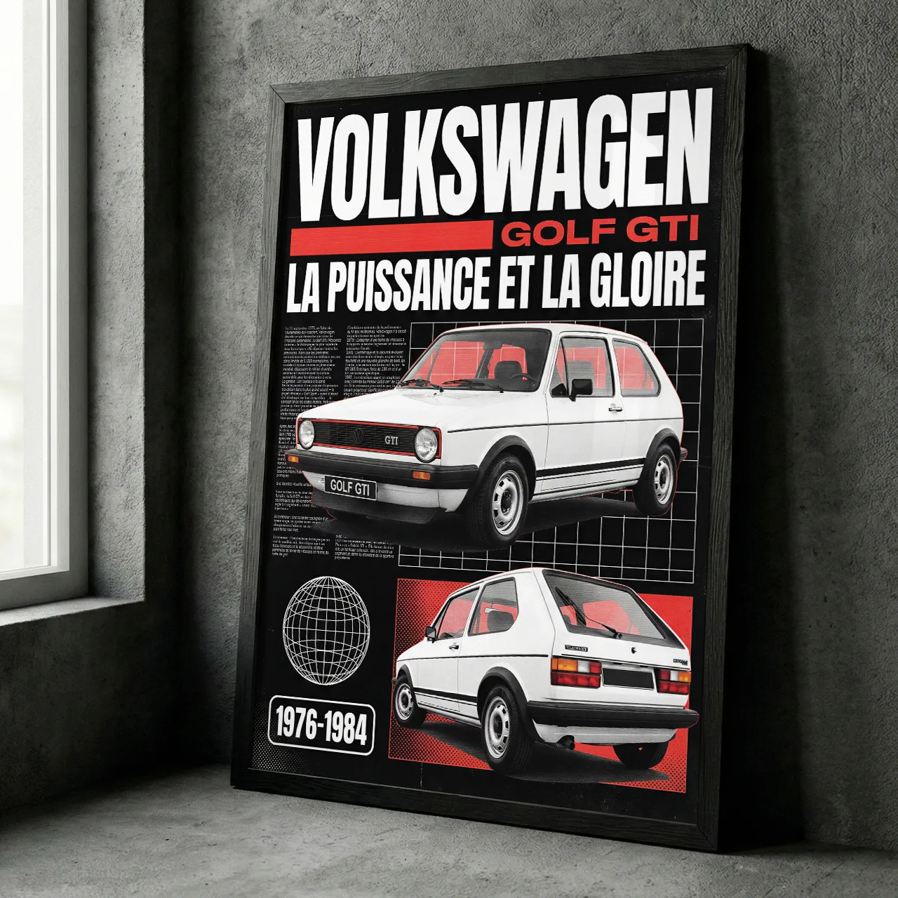 Affiche Volkswagen Golf GTI ancienne pub, poster retro