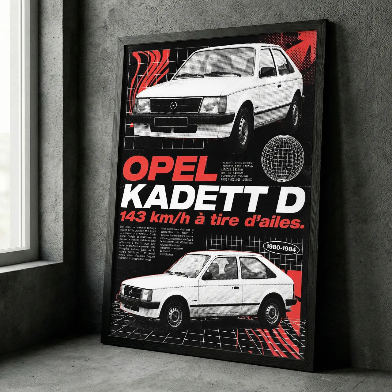 Affiche Opel Kadett D poster style rétro, déco youngtimer