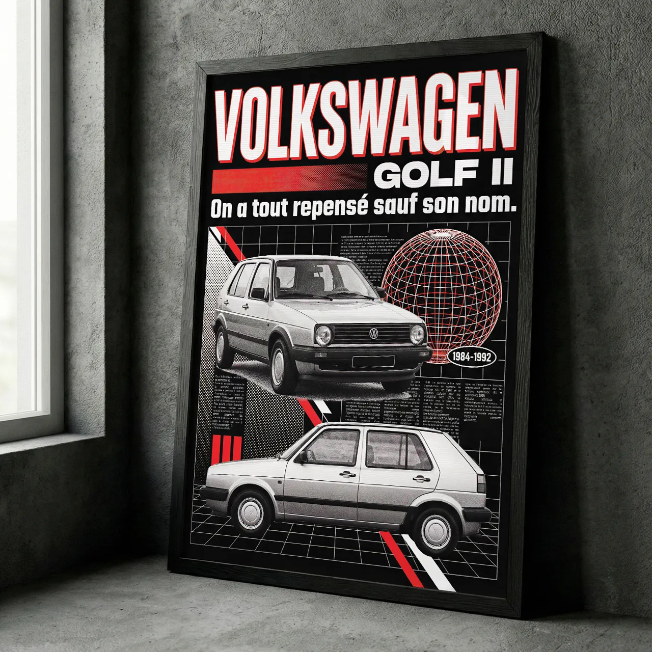 Affiche Volkswagen Golf II ancienne pub, poster retro