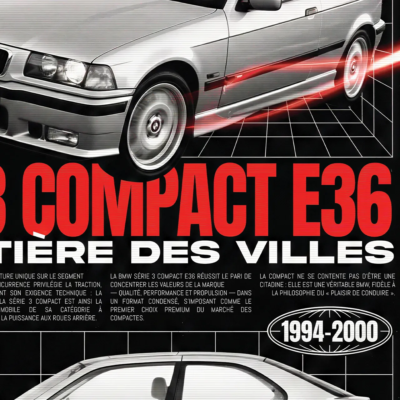 Détail poster BMW série 3 compact E36, fiche technique