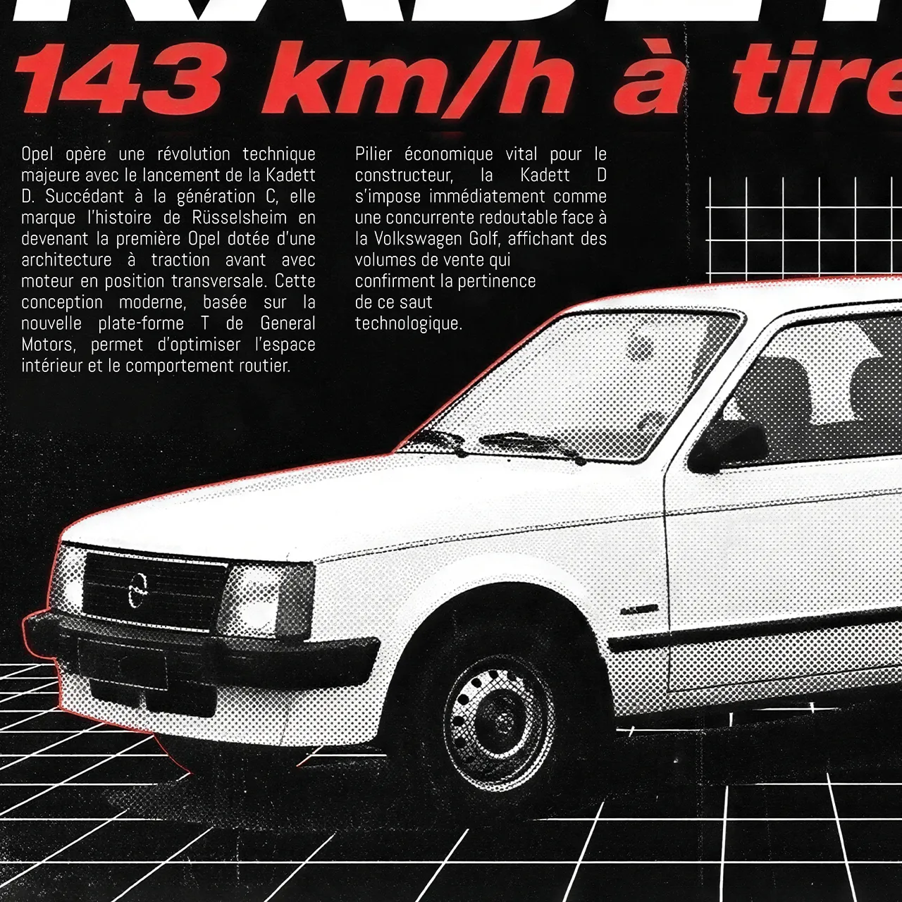 Détail poster Opel Kadett D pub ancienne fiche technique