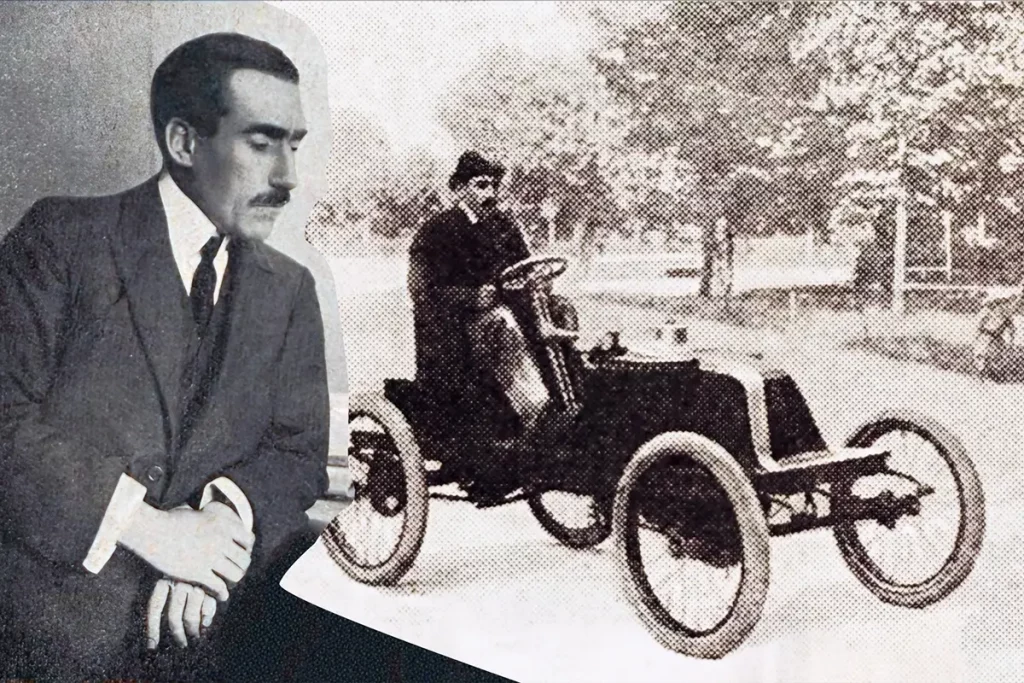 Portrait de Louis Renault et de sa voiturette Type A