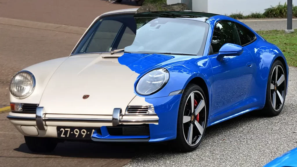 Montage photo représentant l'évolution de la Porsche 911 à travers les années