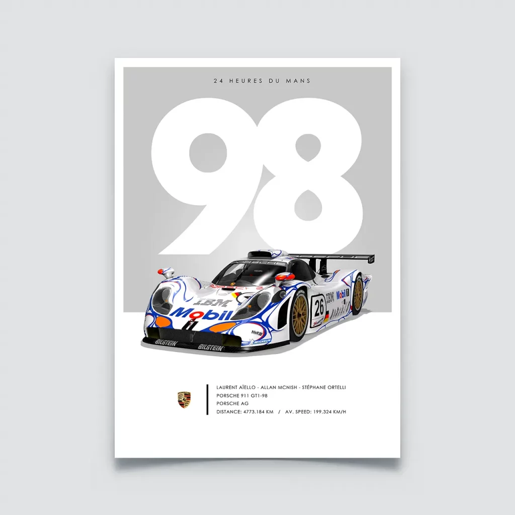 Poster 24h du Mans 1998, Porsche 911 GT1-98
