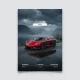 Poster Koenigsegg Regera rouge rubis devant un fjord scandinave sous l'orage.